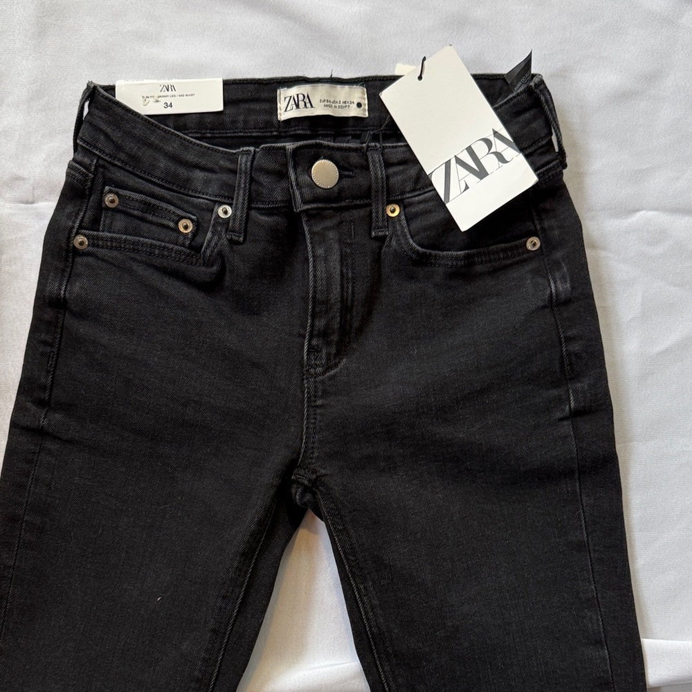 Zara TILDA Black Skinny Mid Waist Jeans SZ 2